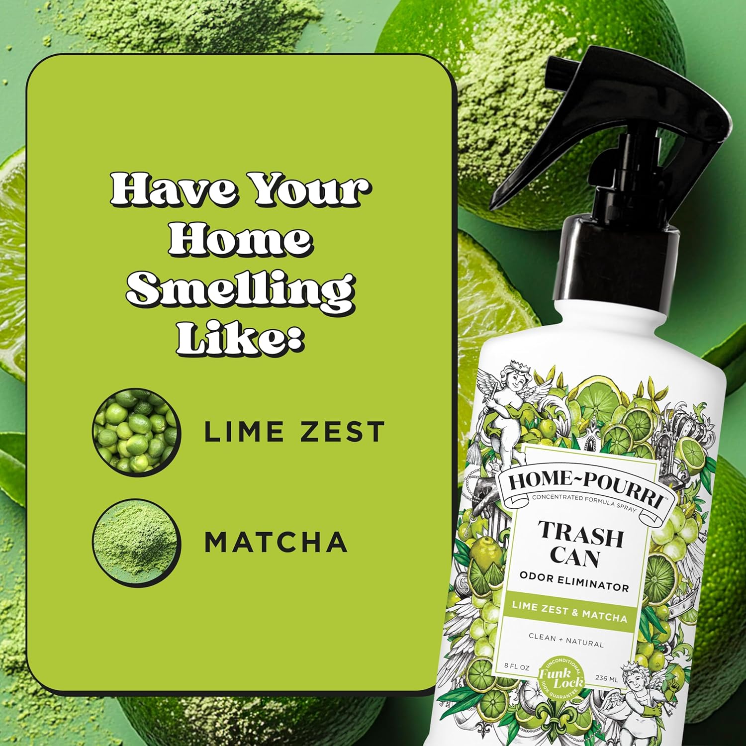 Home-Pourri Trash Can Odor Freshener, 8 Fl Oz - Lime Zest and Matcha