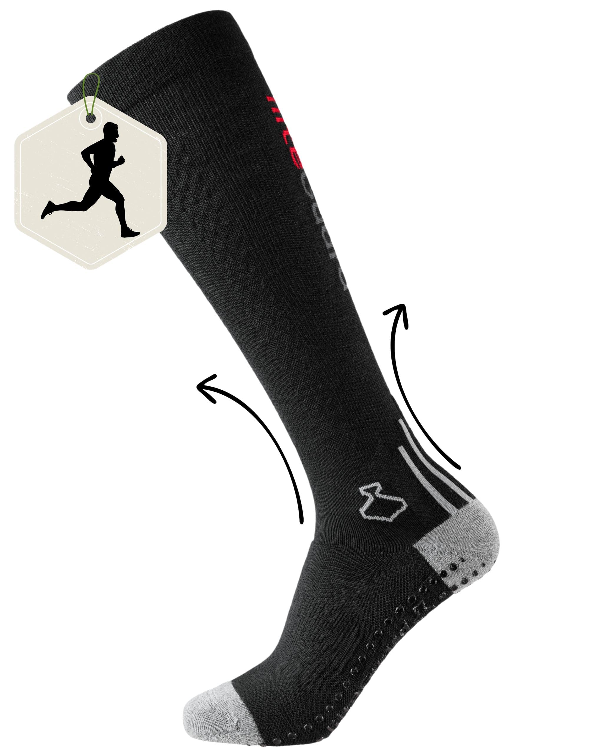 liiteGuard Merino Shin-Tech Grip Running Calze a compressione per uomo e donna, per sport corsa, calcio, calze a compressione, delicate per tendine d'Achille, stinco e caviglia