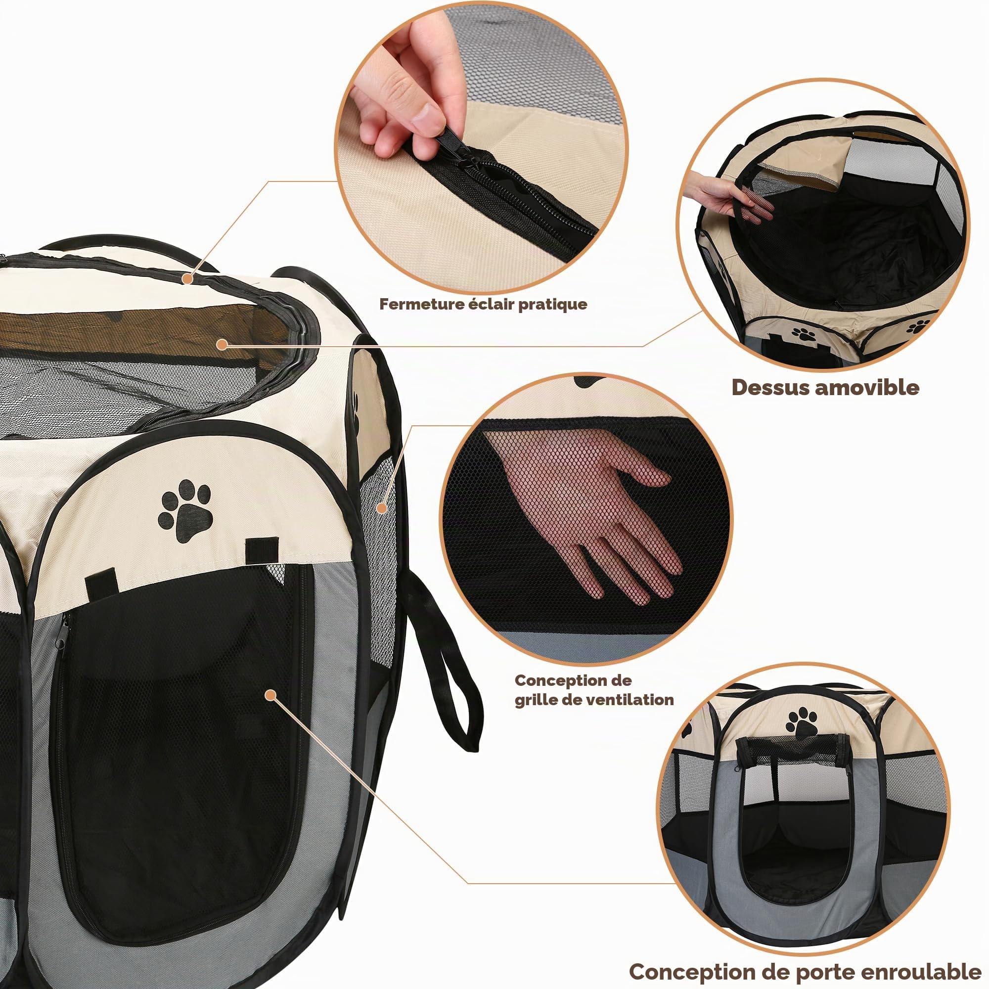 Parc de jeu pliable pour animal domestique, portable, design pop-up doux pour chiens, chats et chatons, cage en tissu maille respirante, léger et utilisation en intérieur/extérieur