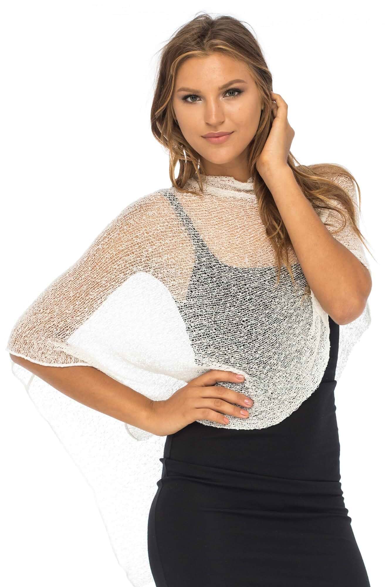 Back From Bali Womens Sheer Poncho Shrug Top Lightweight Mesh Knit Shawl Breathable lightweight mesh knit sweater. Wear over tops, evening dresses or swimsuits. Travel Friendly, never wrinkles
