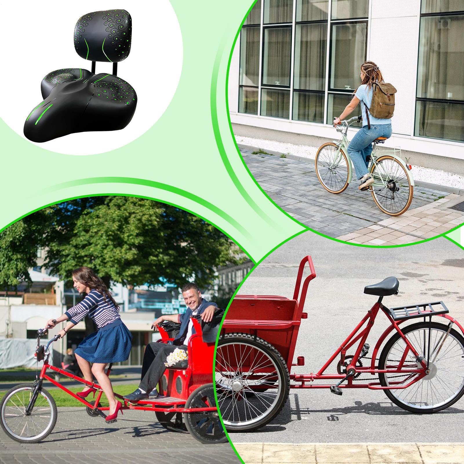 Asiento de ciclismo cómodo – Sillín ancho de piel sintética, asientos acolchados suaves con soporte trasero, silla de bicicleta impermeable | Cómodo asiento de ciclismo para hombres y mujeres
