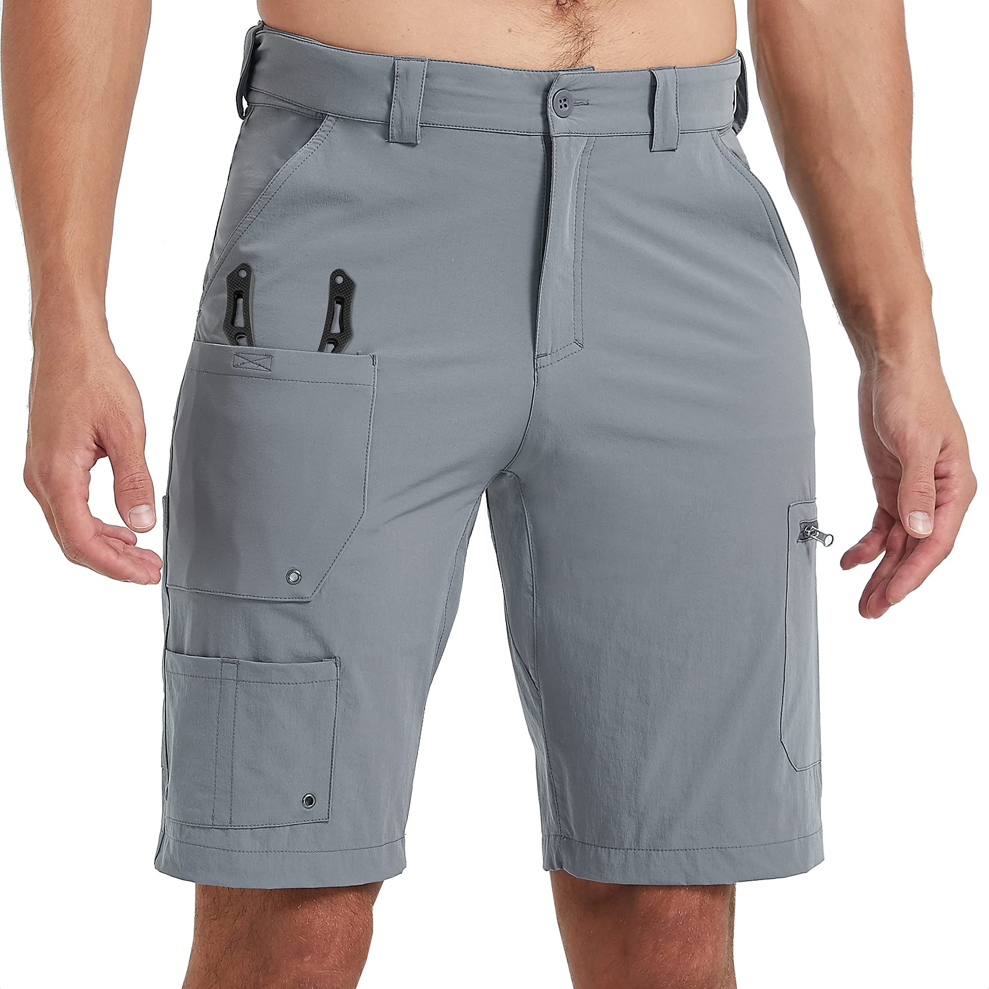 FitsT4 Men’s Fishing Shorts Elastic Waist 10.5" Lightweight Quick Dry Stretch Outdoor Cargo Hiking Tactical Shorts