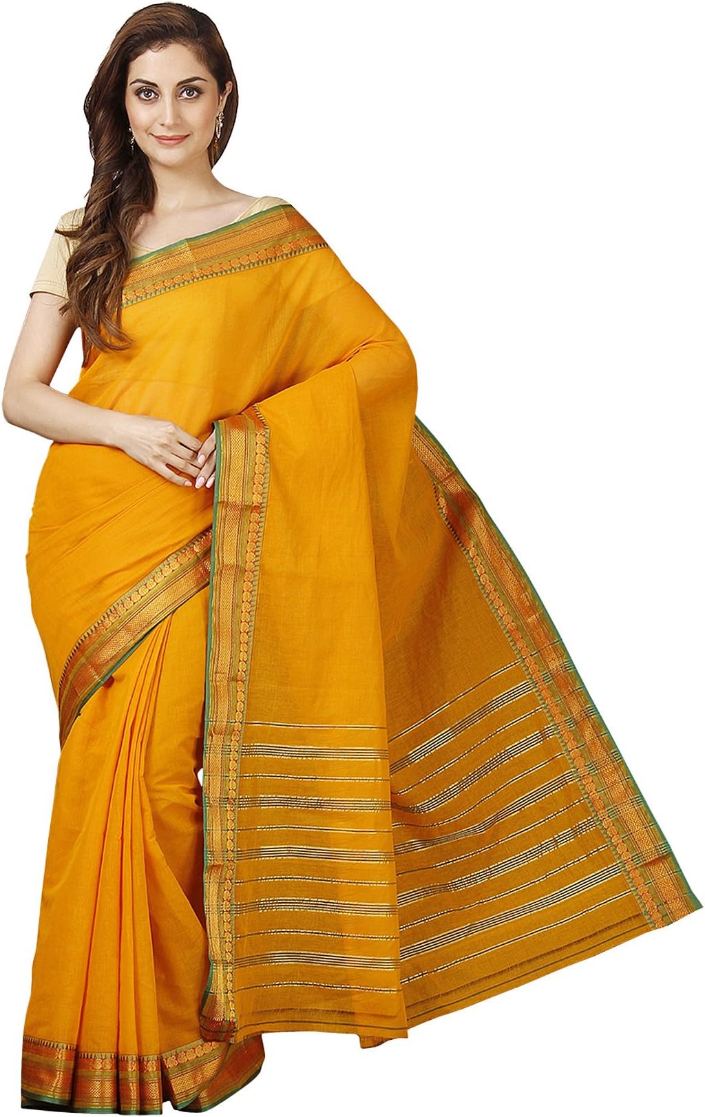 Pavecha'sWomen's Venkatgiri Cotton Saree With Un-stitched Blouse (MK4108_Gold)