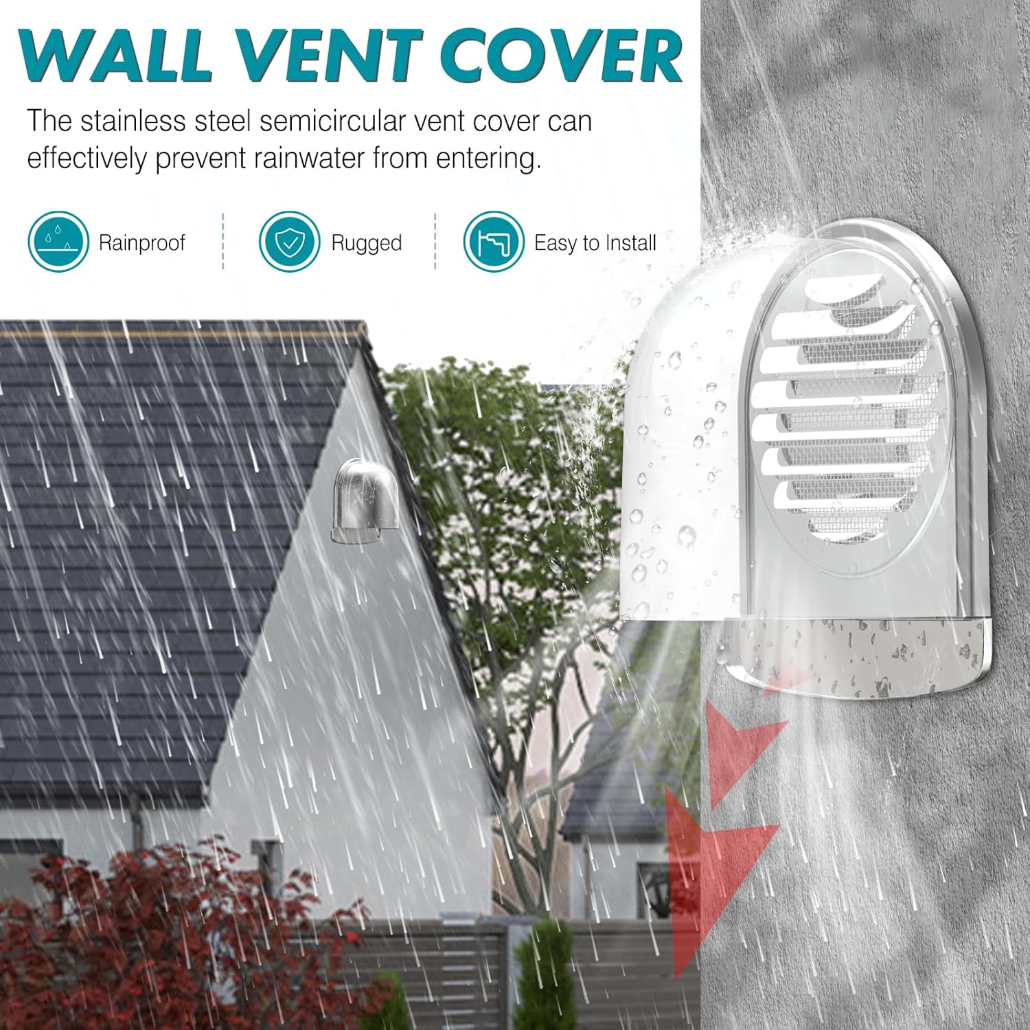 4 Inch Wall Vent Cover, HG Power Exhaust Vent with Screen Mesh, Stainless Steel Dryer Vent Cover Outside, U-Shape Air Vent Covers for Outdoor Ventilation System 94mm, Silver