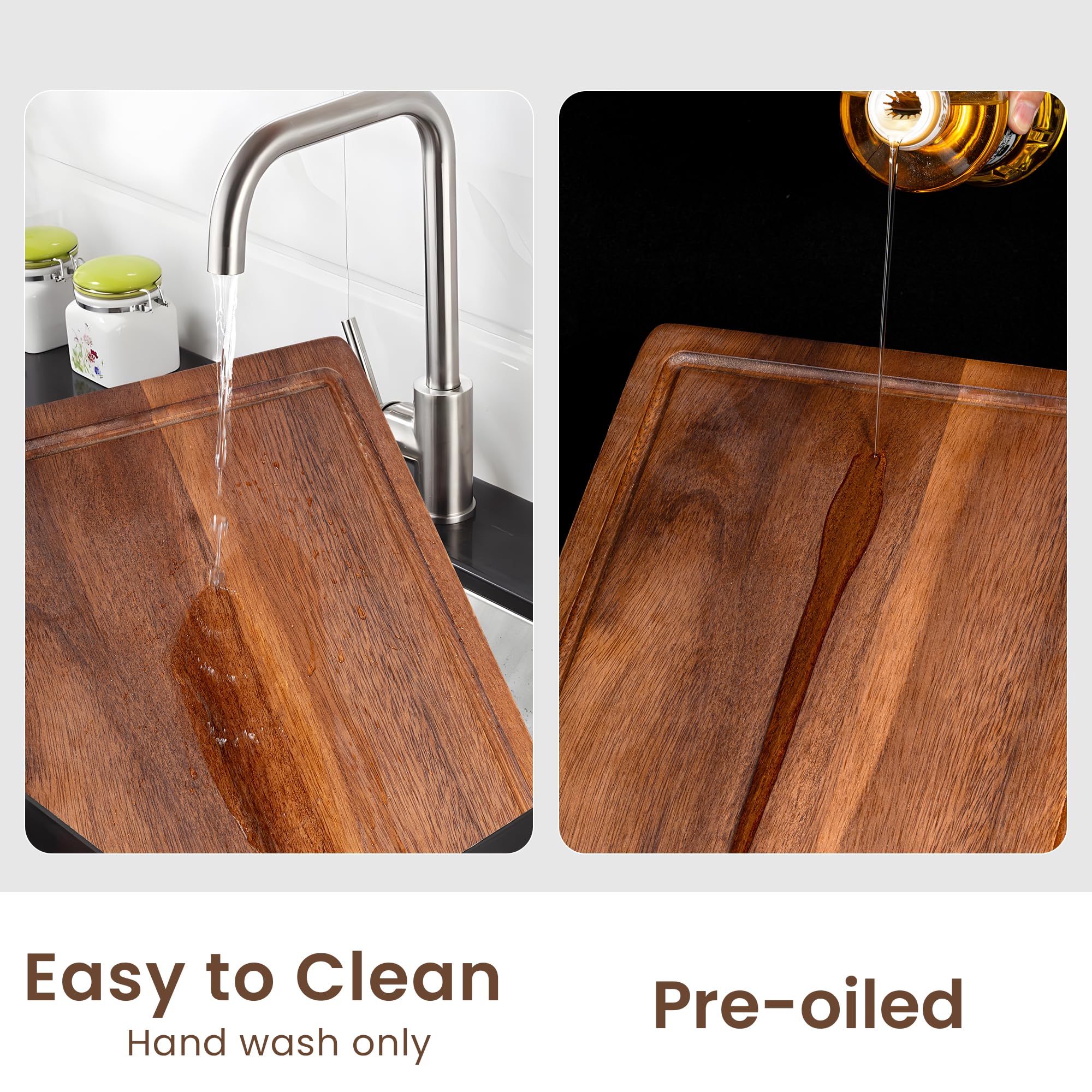 Fun Memories Tabla de cortar de nogal para cocina con asas ocultas, tabla de cortar reversible de madera con ranura para jugo, perfecta para regalo de Navidad, diario, (17 pulgadas de largo x 11