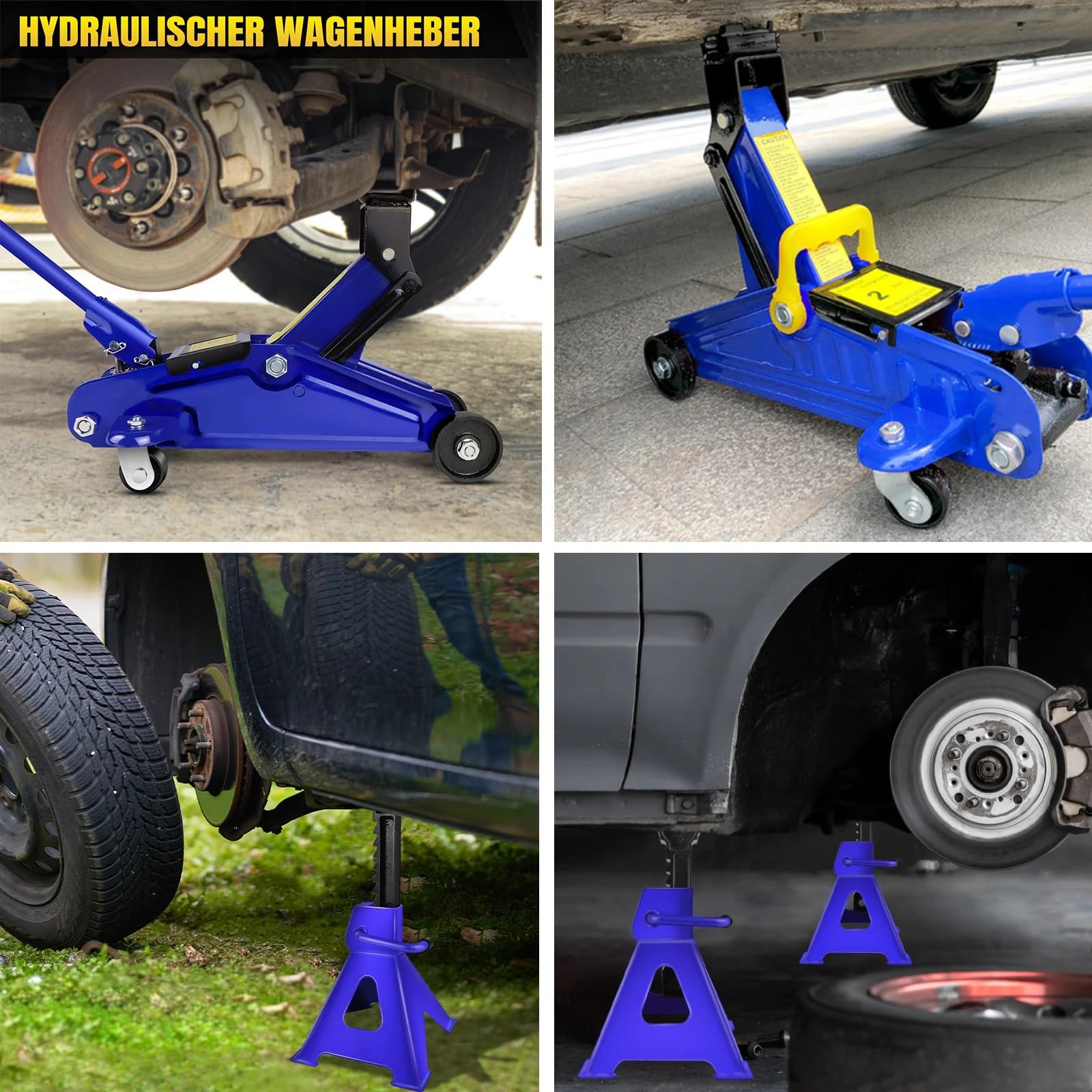 Hydrauliczny podnośnik podłogowy o udźwigu 2 ton i stojaki o udźwigu 3 ton, regulowany, przenośny podnośnik do wózka ze stali o dużej wytrzymałości
