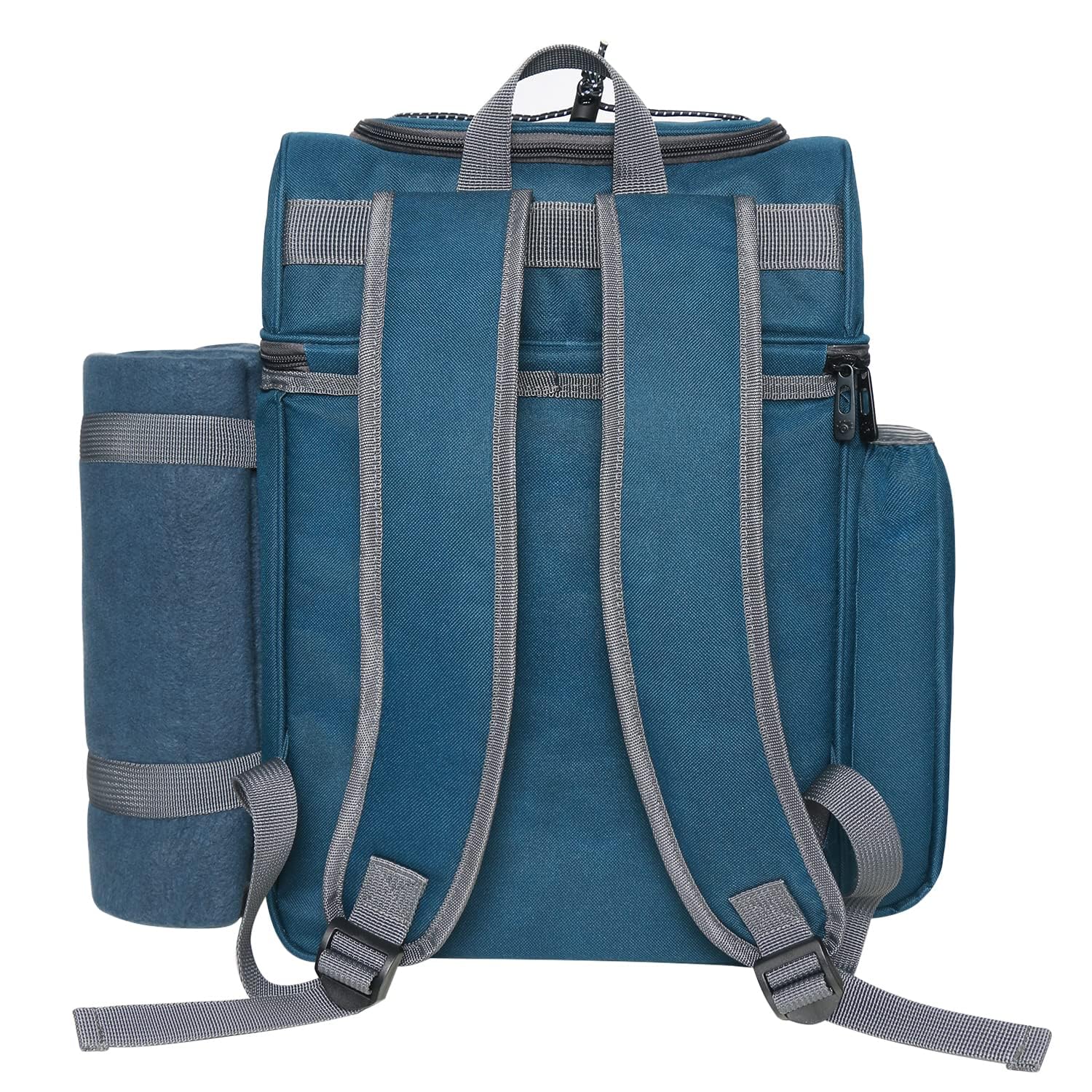Hap Tim Picknick-Rucksack-Kühler für 2 Personen mit isolierter auslaufsicherer Kühltasche, Weinhalter, Fleece-Decke, Besteck-Set, perfekt für Strand, Tagesreisen, Wandern, Camping,(EU-36083-BL2)…