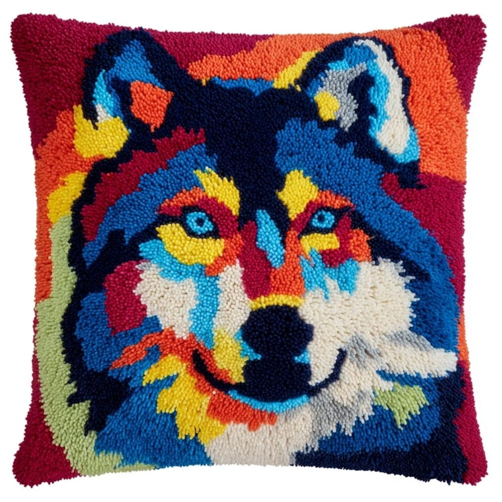 WallustrioaW Latch Hook Cushion Kit 43x43cm,Animal Wolf