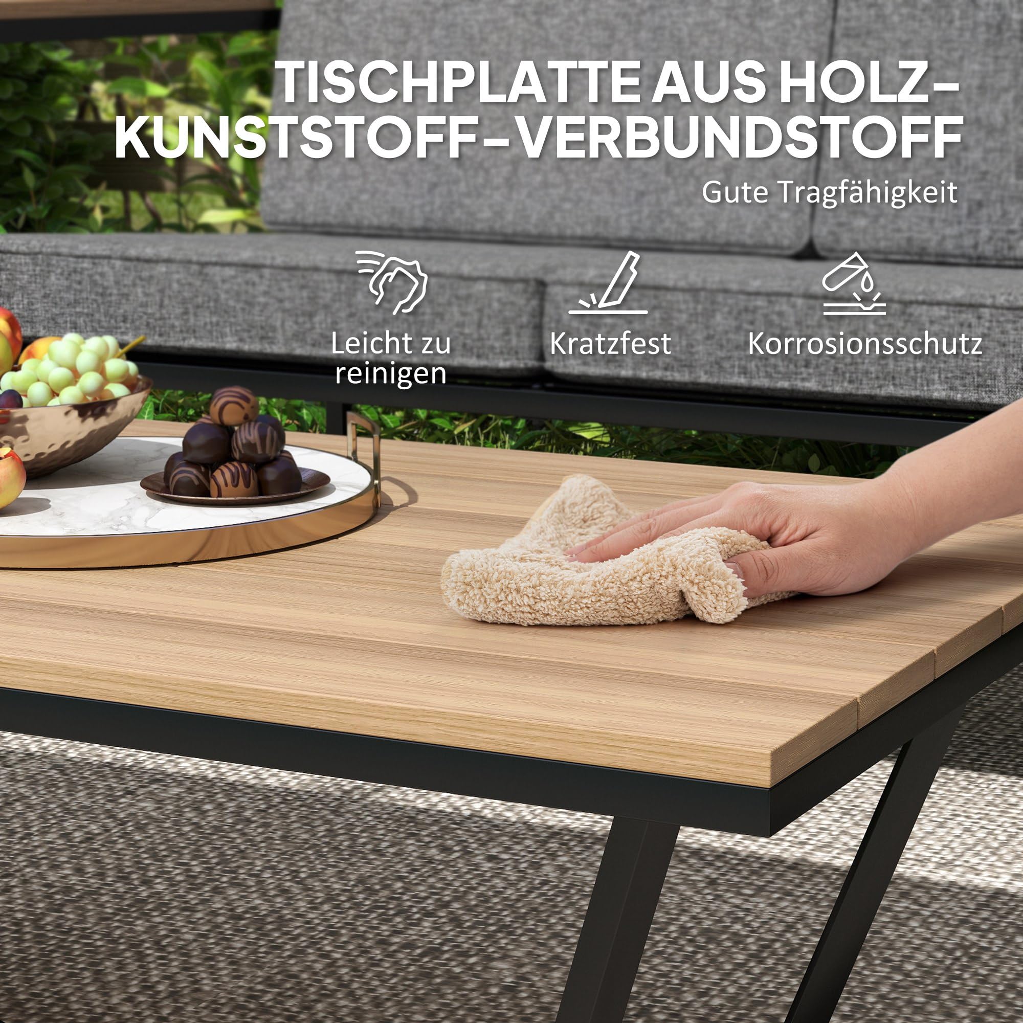 Outsunny Gartenmöbel Set Wetterfest für 4 Personen, 2er Sofa, Balkon Grau | 2 Stühle, Sitzkissen, Beistelltisch, Balkonmöbel-Set, Outdoor Sitzgruppe, Terrassenmöbel, Gartengarnitur, Garten, Terrasse