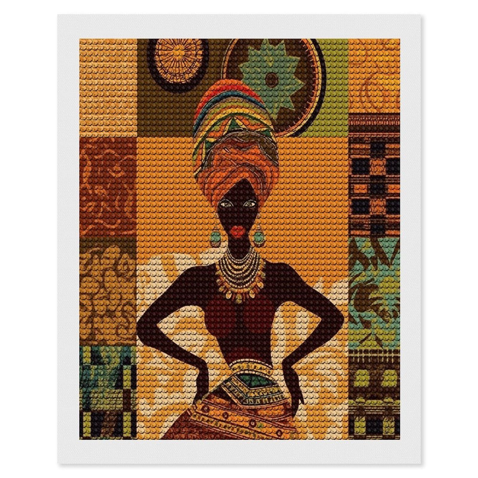 JTREHY African Woman Diamond Art Kits Personalized DIY Round Diamond Painting Kits for Beginner Full Drill Diamonds Dots Paintings for Adults Gem Art Crafts Home Decor