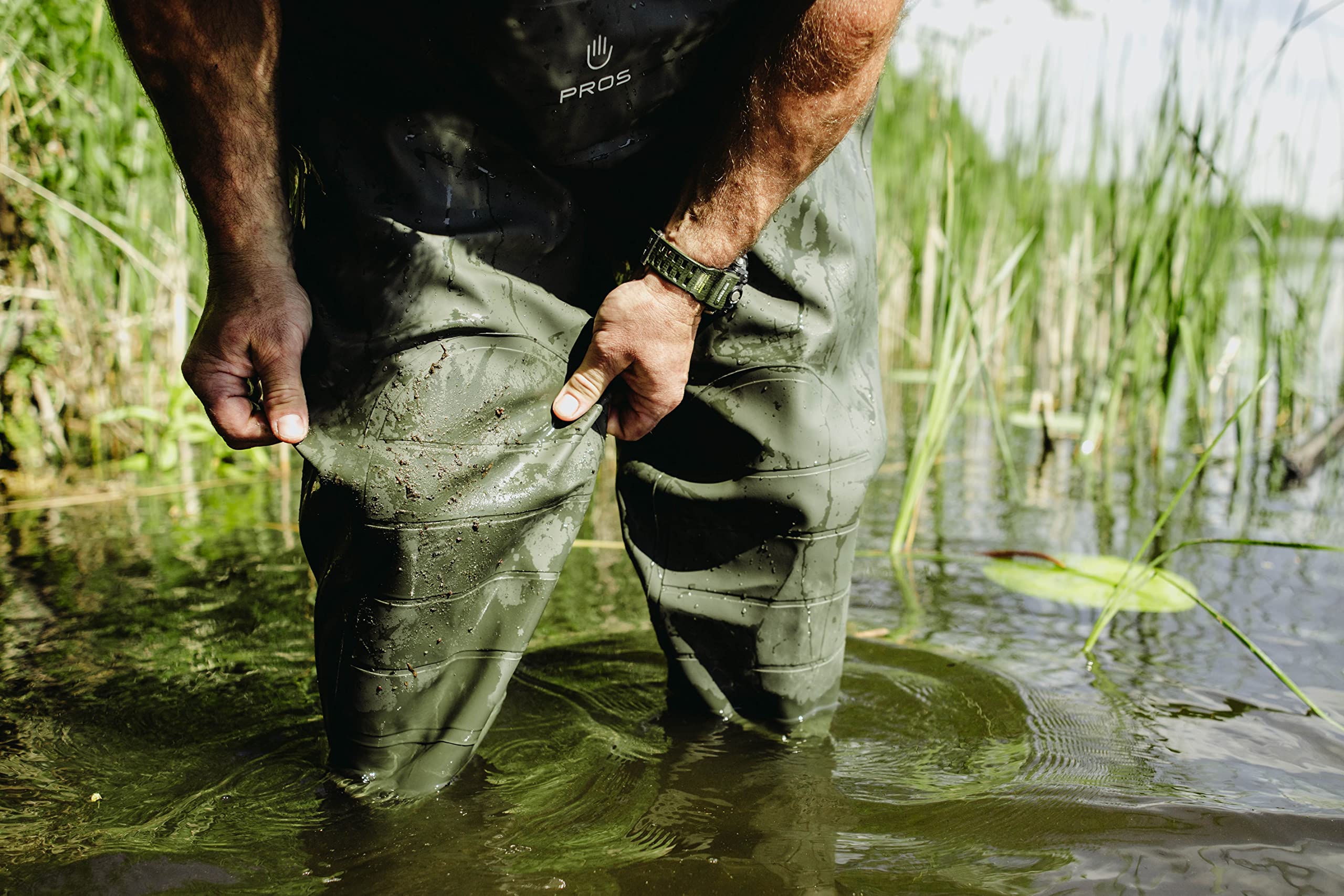 PROS Vadeadores de pecho impermeables para caza de patos, pesca con mosca con botas Wellington