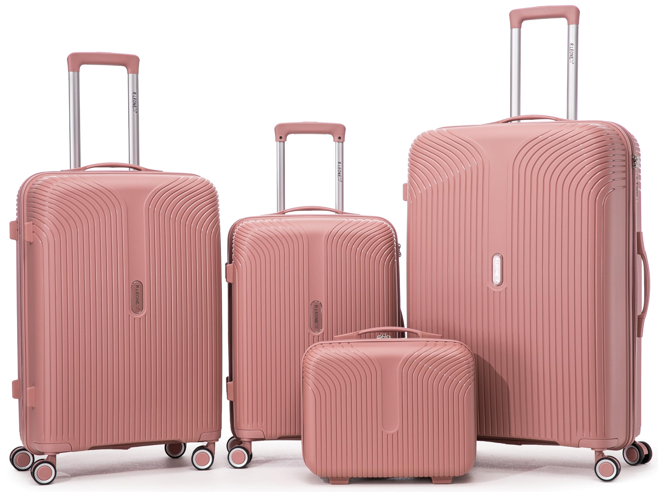 R.Leone Valigia da 1 pezzo Fino a Set 4 Trolley grande, medio, bagaglio a mano 55x40x20 Ryanair e beauty case Lucchetto TSA Polipropilene 8 Ruote Ultra Strong 6060 (Rose Gold, XS Beauty case)