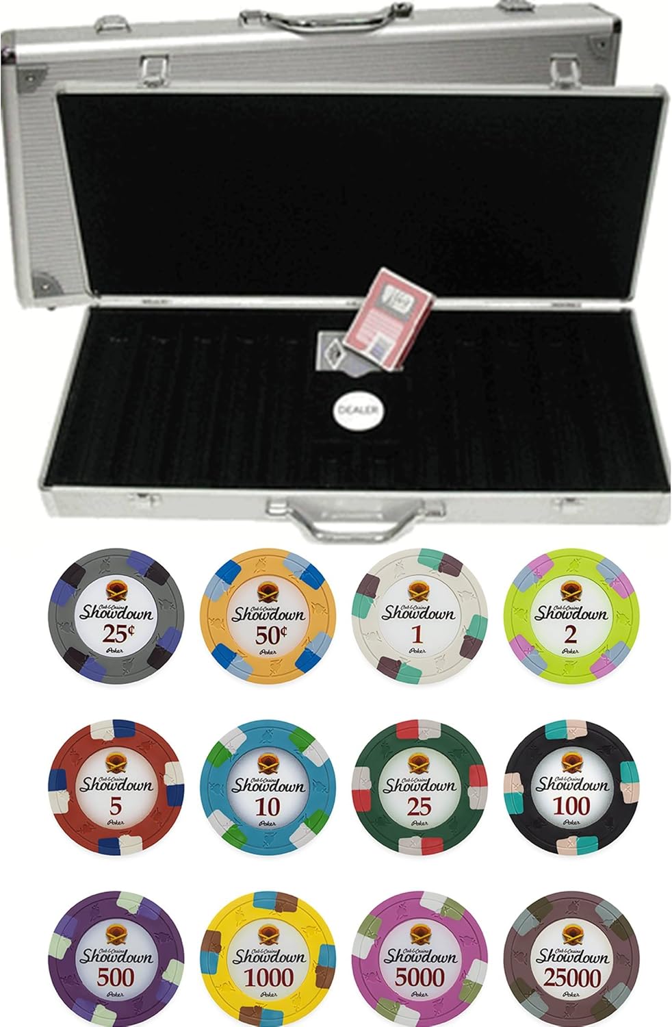 BBG 500 Showdown Club Design 13.5gm Clay Composite Poker Chip Set with Aluminum Case - Choose Chips!