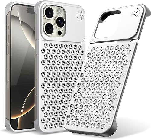 Miniatura 8 de Arae Funda de aleación de aluminio premium, disipación de calor anticaídas, funda delgada antiarañazos, funda de aromaterapia para iPhone 14 (plata,