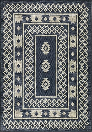 Miniatura 4 de Antep Rugs Patio 8x10 - Alfombra nativa azteca del suroeste para exterioresinteriores (azul, 7 pies 10 pulgadas x 10 pies)
