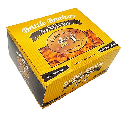 Brittle Brothers Peanut Brittle - Caja de 16 onzas. Votado #1 - 4 veces más frutos secos - Juego de regalo de anacardo y tocino de nuez corporativo