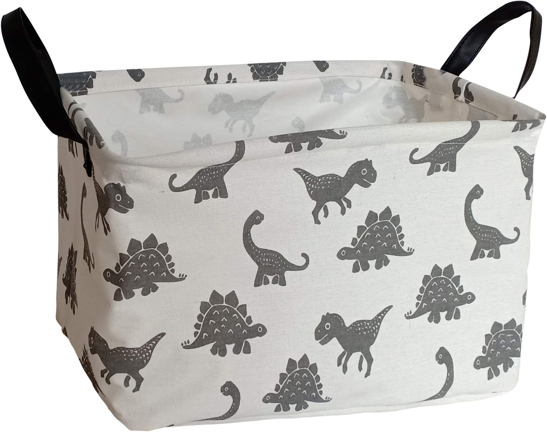 HUAYEE 19.7 Inches Large Laundry Basket Waterproof Round Cotton Linen Collapsible Storage bin with Handles for Hamper,Kids Room,Toy Storage (REC Dinosaur)