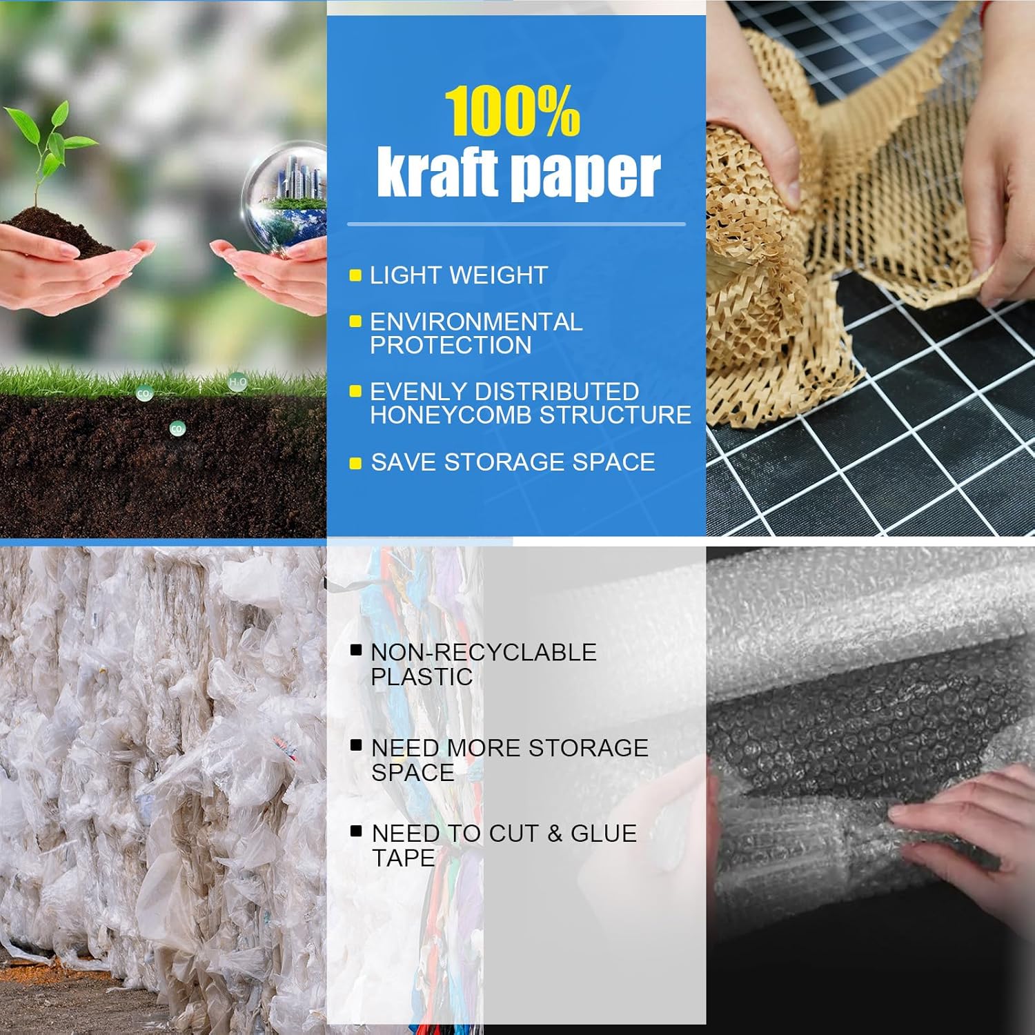 Honeycomb Packing Paper Roll 12" x 295 FT with Fragile Stickers– Biodegradable Cushioning Wrap for Moving, Shipping & Gift Wrapping – 100% Recyclable, FSC Certified Eco-Friendly Packaging