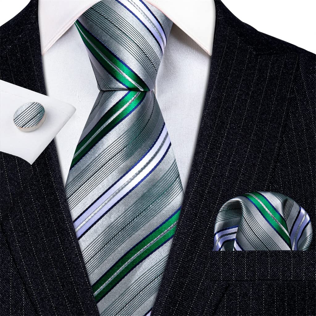 Herren-Business-Krawatte, blau, weiß, grau, Seide, Einstecktuch, Manschettenknöpfe, Set, Hemd-Accessoires
