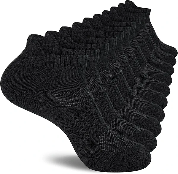 Mens 100% Cotton Ankle Socks, Athletic Cushioned Performance Running Moisture Wicking Breathable socks