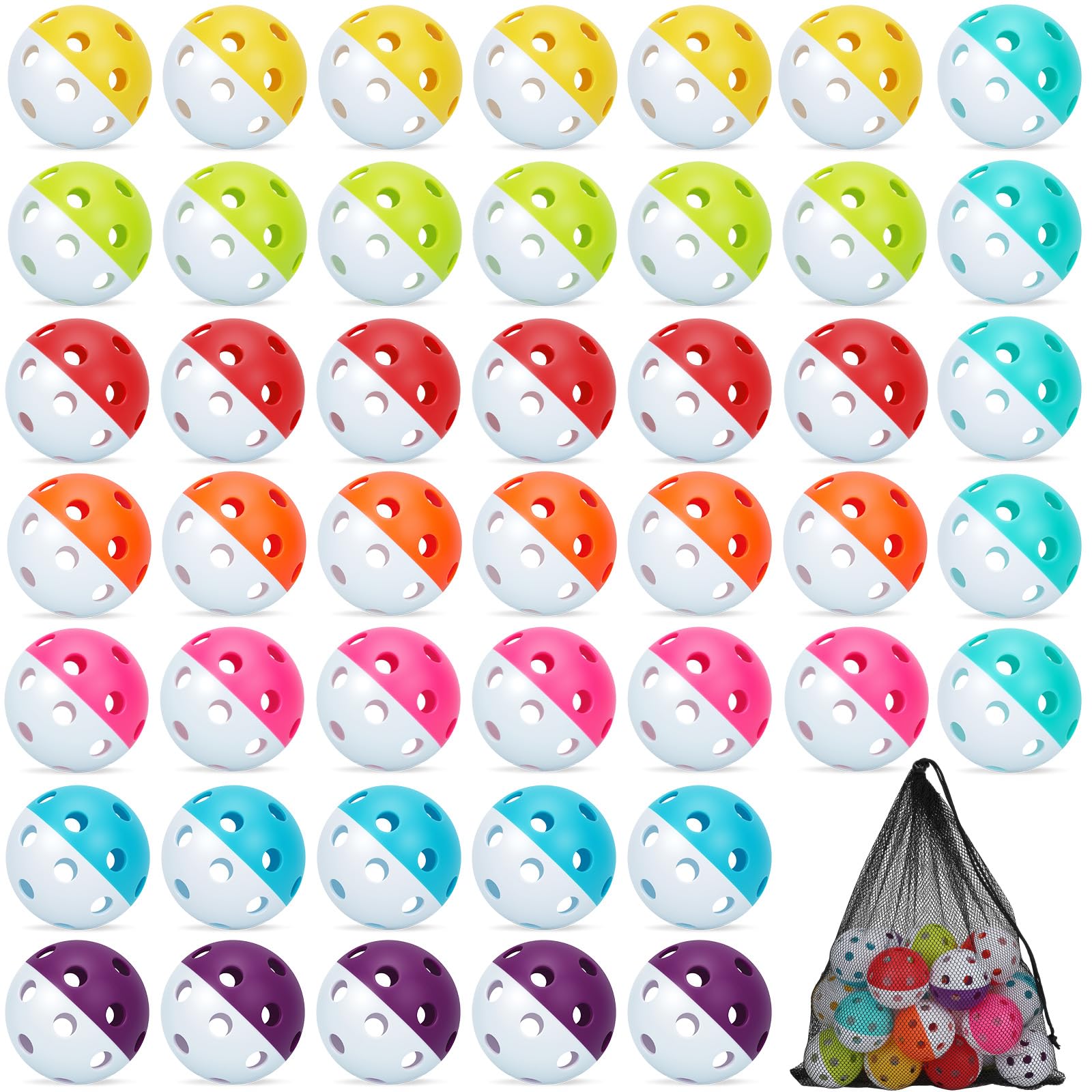 Coopay 12/50/100 Pack Plastic Baseballs Practice Training Balls Lightweight Hollow Softballs with a Drawstring Bag for Hitting Pitching Batting Training Indoor Outdoor Sport