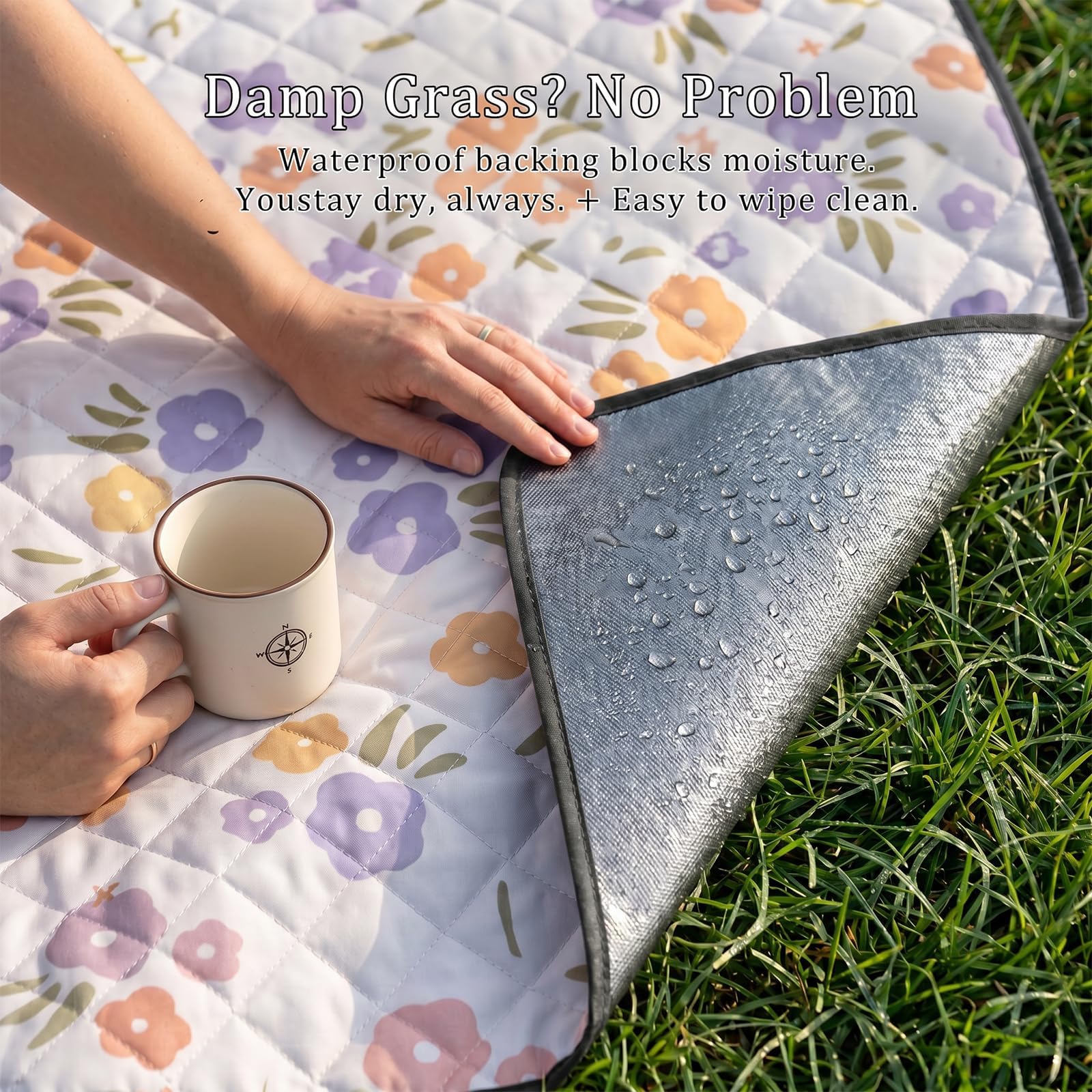 Coperta Picnic Impermeabile 200x200 cm Portatile con Maniglia Stuoia Spiaggia Campeggio Viola