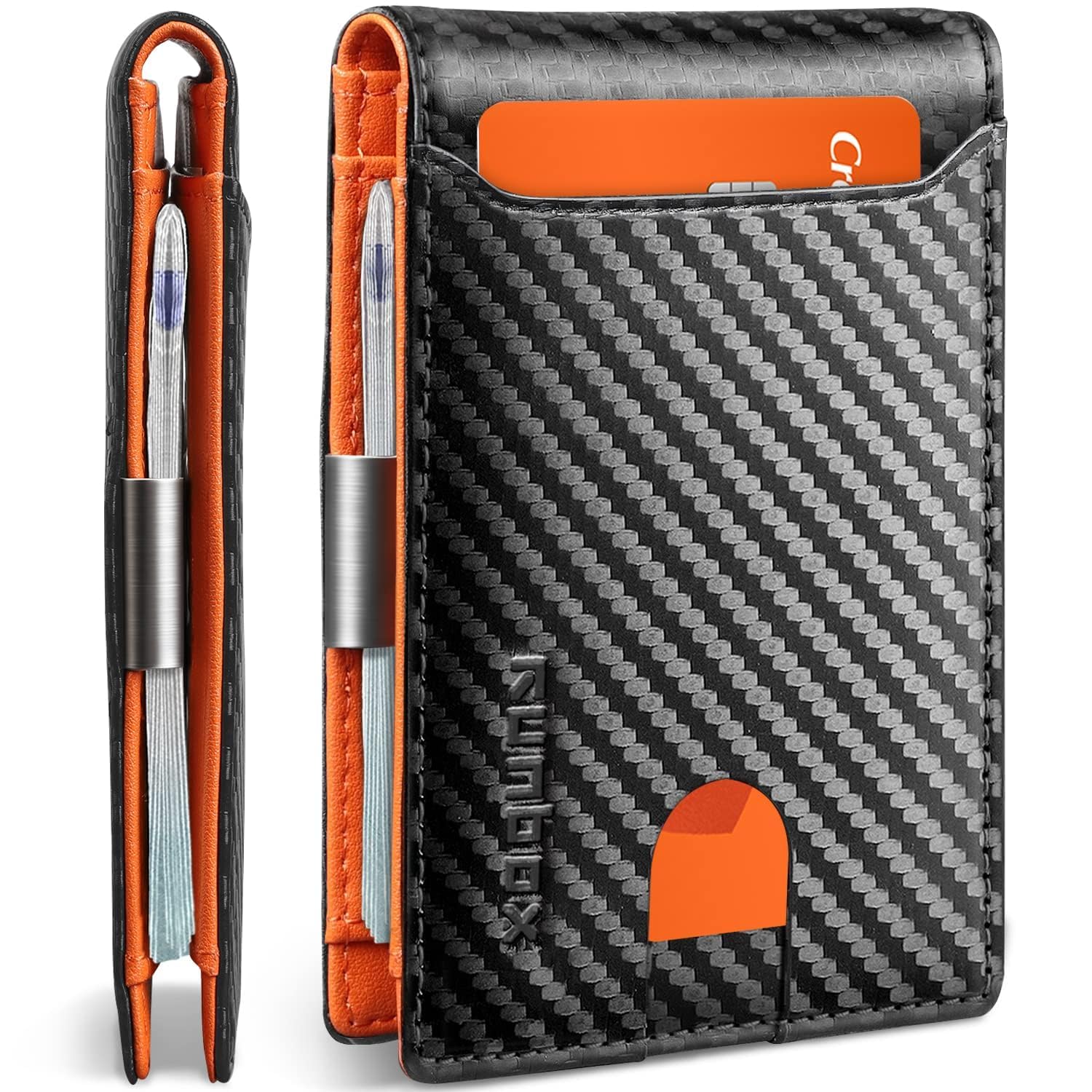 RUNBOX Money Clip Wallets for Men Slim Leather Mens Bifold Wallet RFID Blocking Front Pocket Wallet Thin Credit