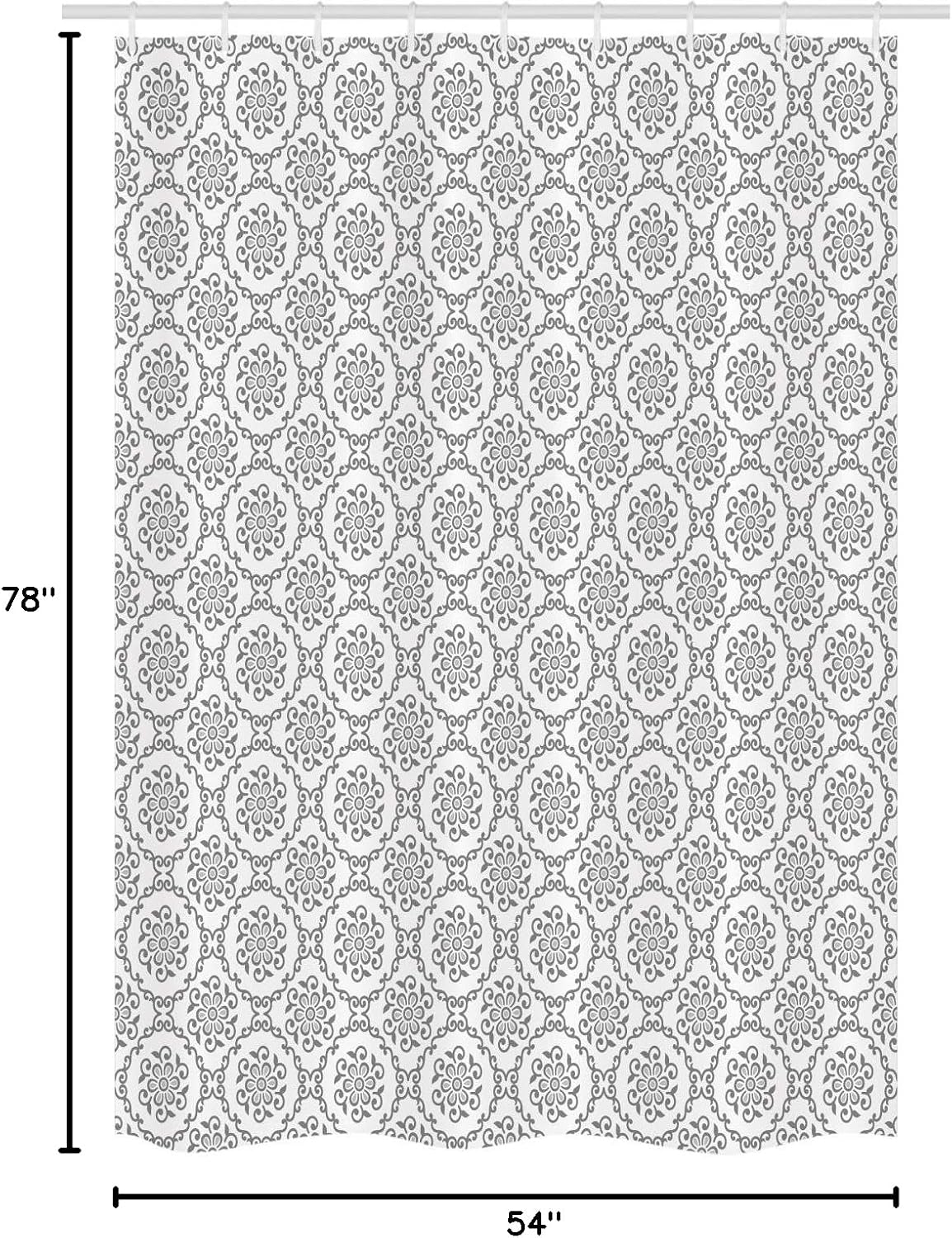 Ambesonne Floral Stall Shower Curtain, Classic Plants Design Theme Monochrome Illustration Vintage Pattern, Fabric Bathroom Decor Set with Hooks, 54" W x 78" L, White and Grey