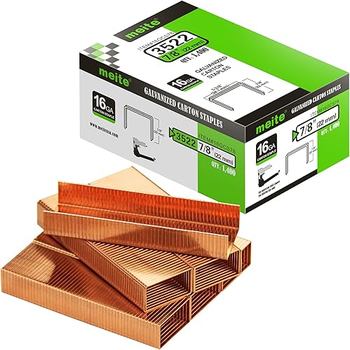 Miniatura 7 de meite Grapas de cierre de cartón de calibre 16 16, corona de 1-38 pulgadas de longitud de 78 pulgadas de longitud, grapas de cartón recubiertas de