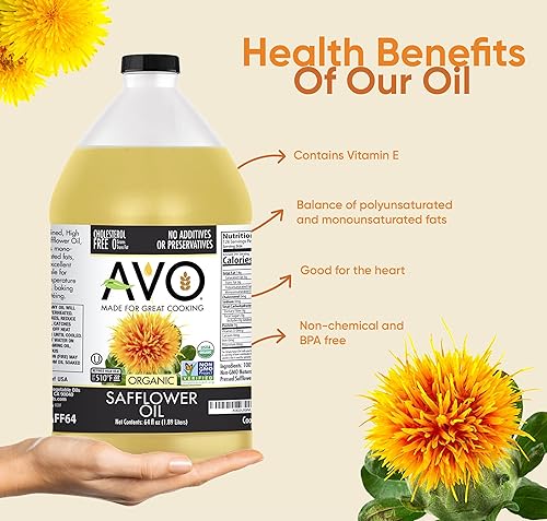 Miniatura 5 de AVO ORGANIC Aceite de safe 100 alto oleico para freír hornear saltear antiadherente ensaladas vinagreta adobos revestimiento de sartén cocina