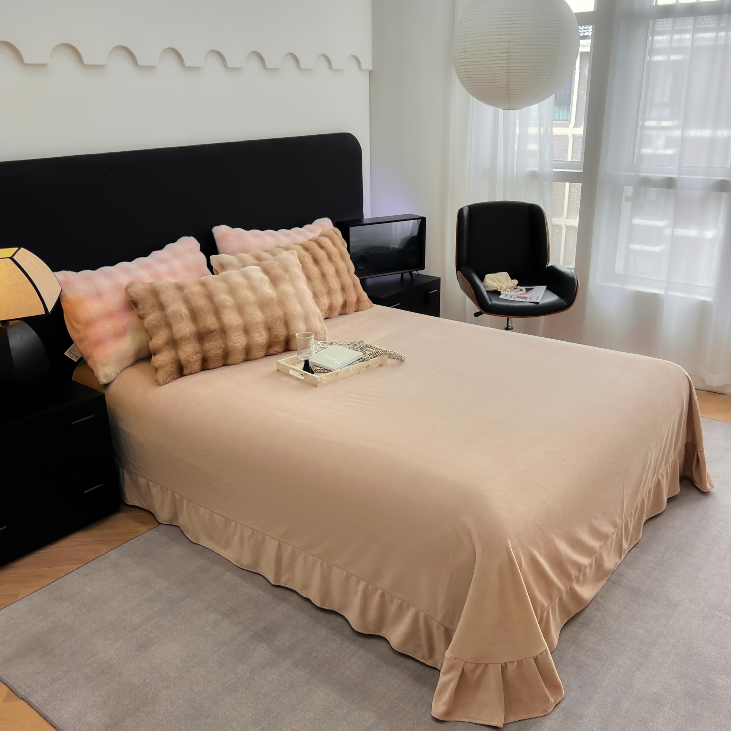 Lotus KarenFlannel Queen Flat Sheet only,Super Soft Warm Bedding Khaki Top Sheet