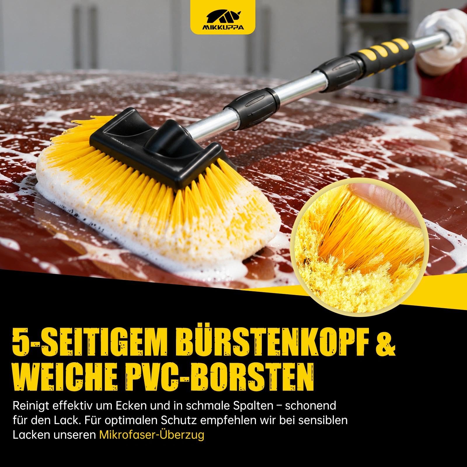 MIKKUPPA Teleskop Autowaschbürste mit Premium Brush Cover für gründliche Reinigung