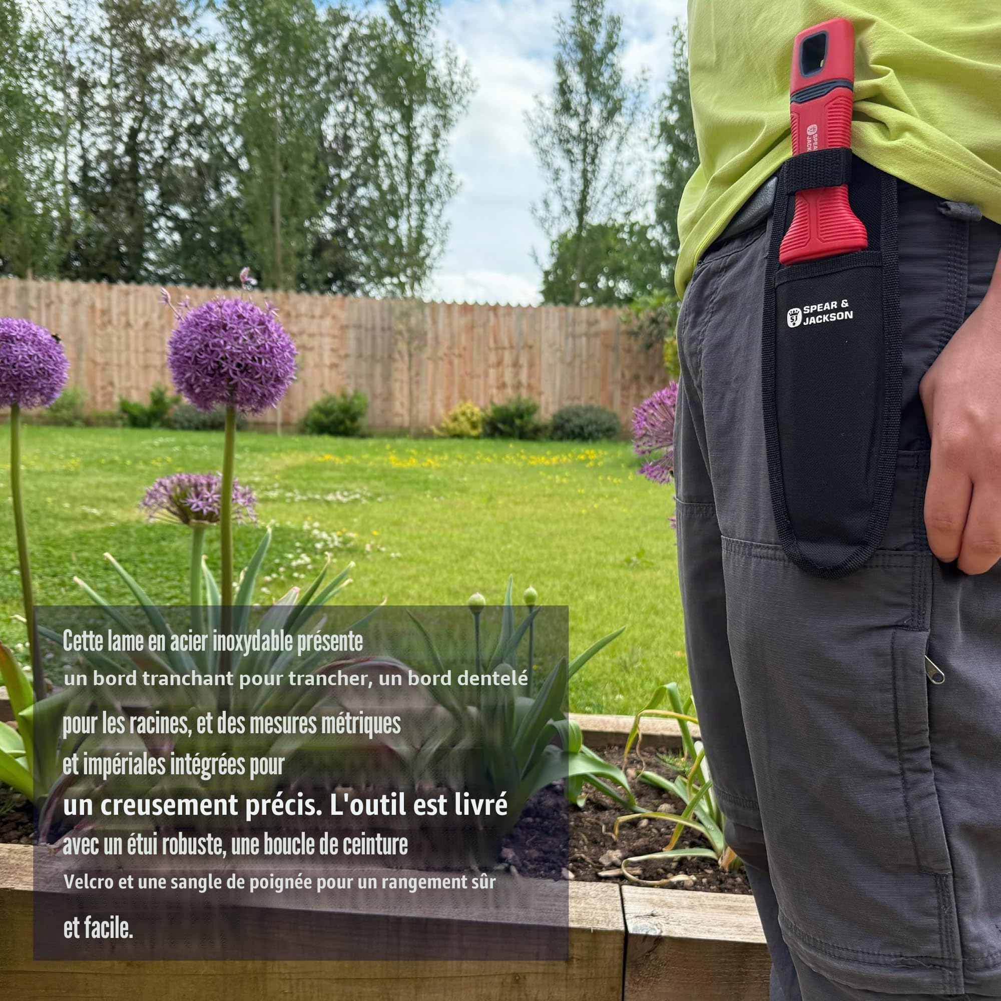 Spear & Jackson 4151HH Couteau Hori Hori - Outil Multifonction – Outil polyvalent en acier inoxydable avec étui et passant de ceinture, bords dentelé et droit, pour planter, désherber et couper