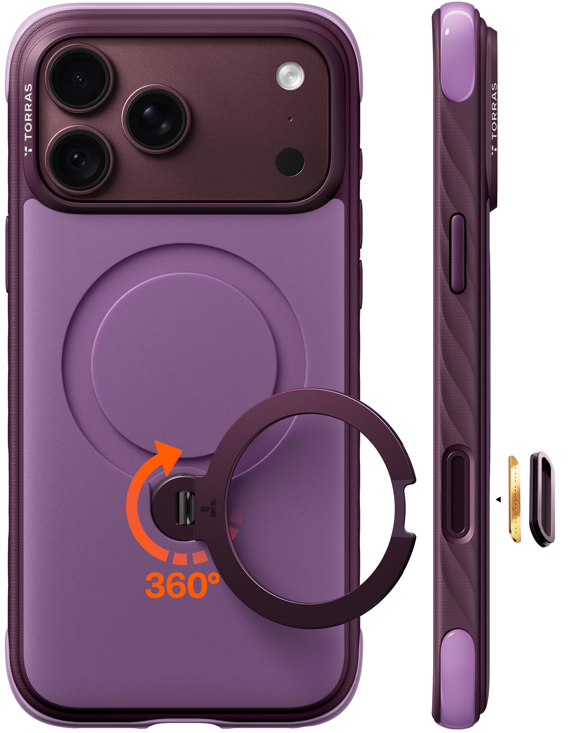 TORRAS Q3 Rugged for iPhone 18 Pro Max Case 360° Magnetic Stand, Purple