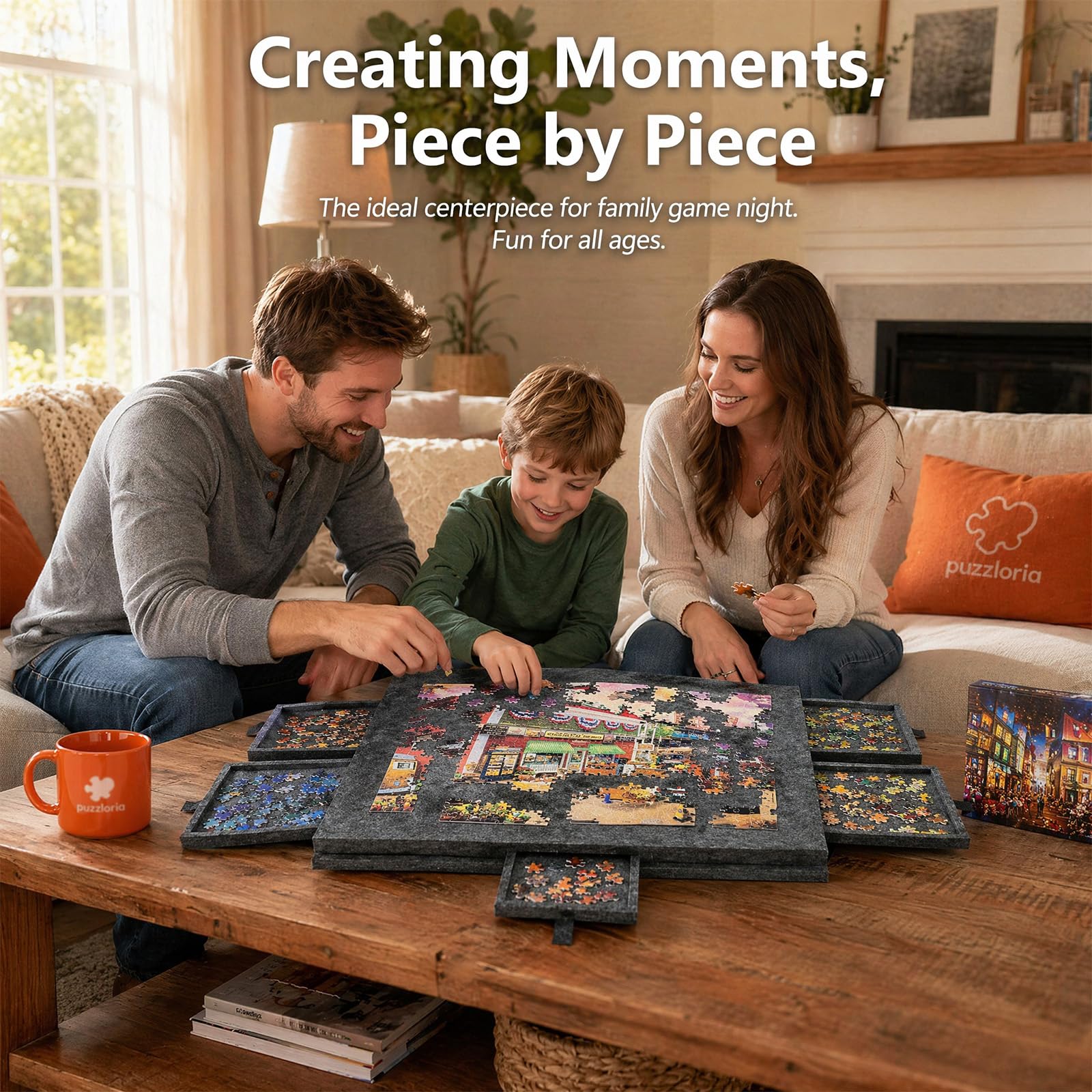 Planche de puzzle inclinable, support et housse 2 en 1, table de rangement en feutre léger avec 6 tiroirs de triage, table de puzzle, plateau portable de 1 000 pièces (gris foncé)