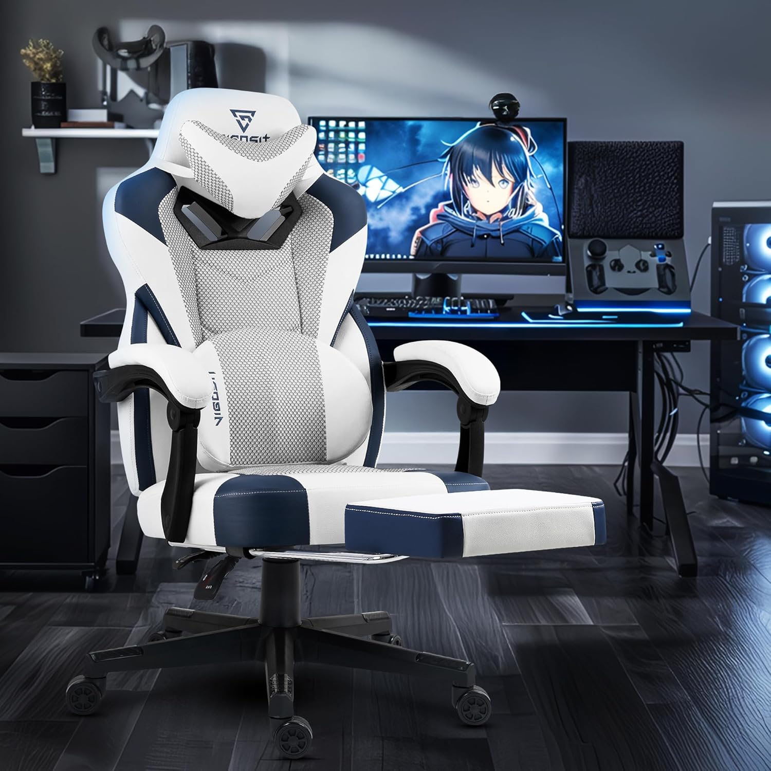 All components of the Vigosit Gaming Chair PRO laid out for assembly.