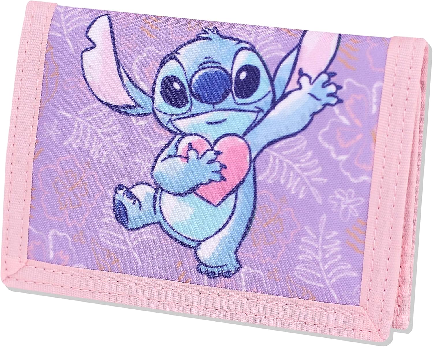 Disney Stitch Wallet for Kids, Girls Small Cool Canvas Trifold with Card Holder and Coin Pouch. (Pink)