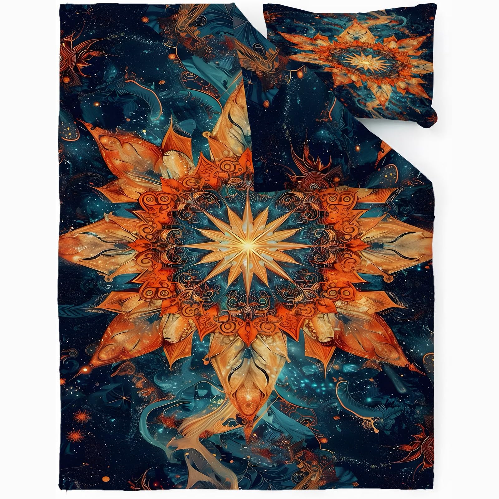 Housse de Couette 200x200 cm Mandala Lit 2 Personnes avec Taies