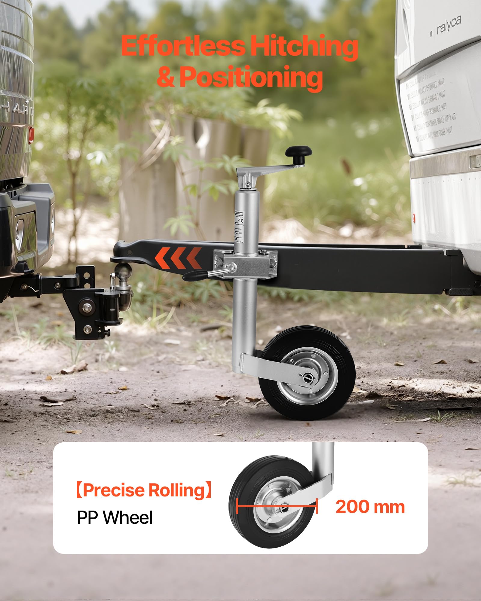 VEVOR Roue Jockey Remorque Charge 150 kg Cric de Remorque à Roue Levage 23 cm Cric de Timon à Boulonner pour Petites Remorques à Bateaux, Chevaux, Utilitaires, Sortie Camping, avec Poignée Ergonomique