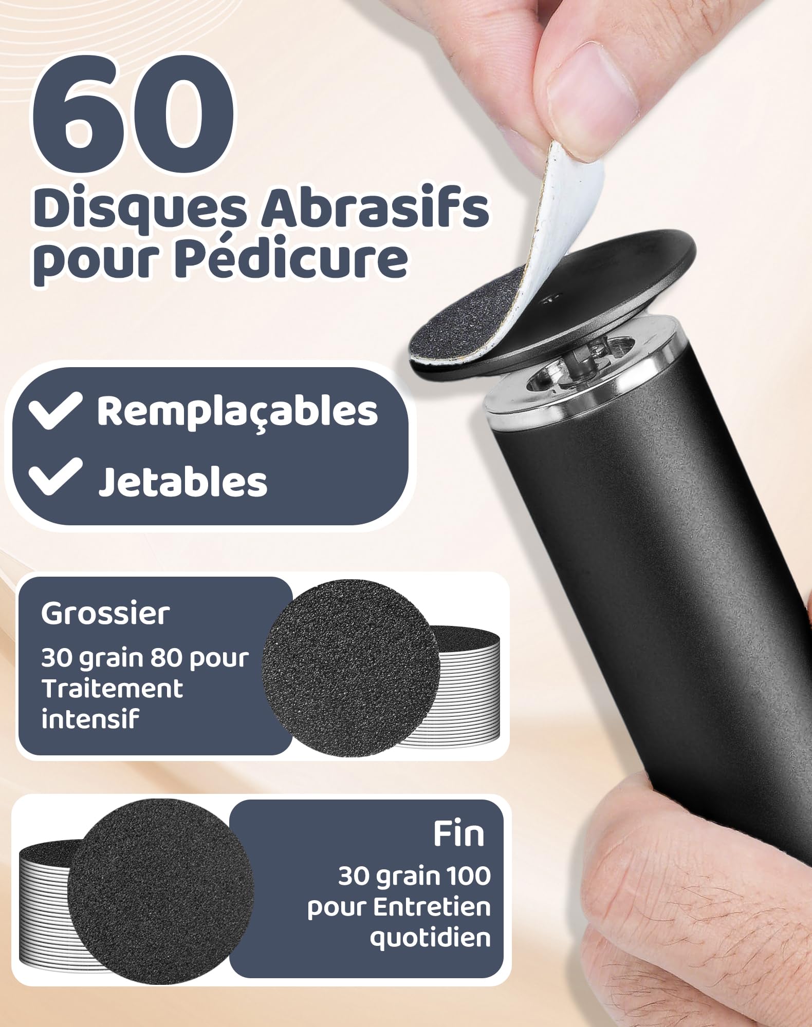 Rapeuse Pieds électrique avec 60 Disques Abrasifs et Vitesse Variable Anti-callosité Lime Pieds Electrique Râpe à Pied Pédicure Honeyglow Élimine Callosités Et Peau Morte À La Maison, Noir mat