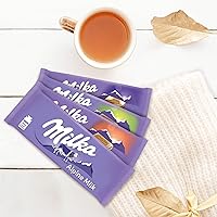 Vista 7 de Milka Paquete variado de barras de chocolate europeas, chocolate con leche alpino, manchas de vaca, fresa y avellana integral, barras de 3.52 onzas