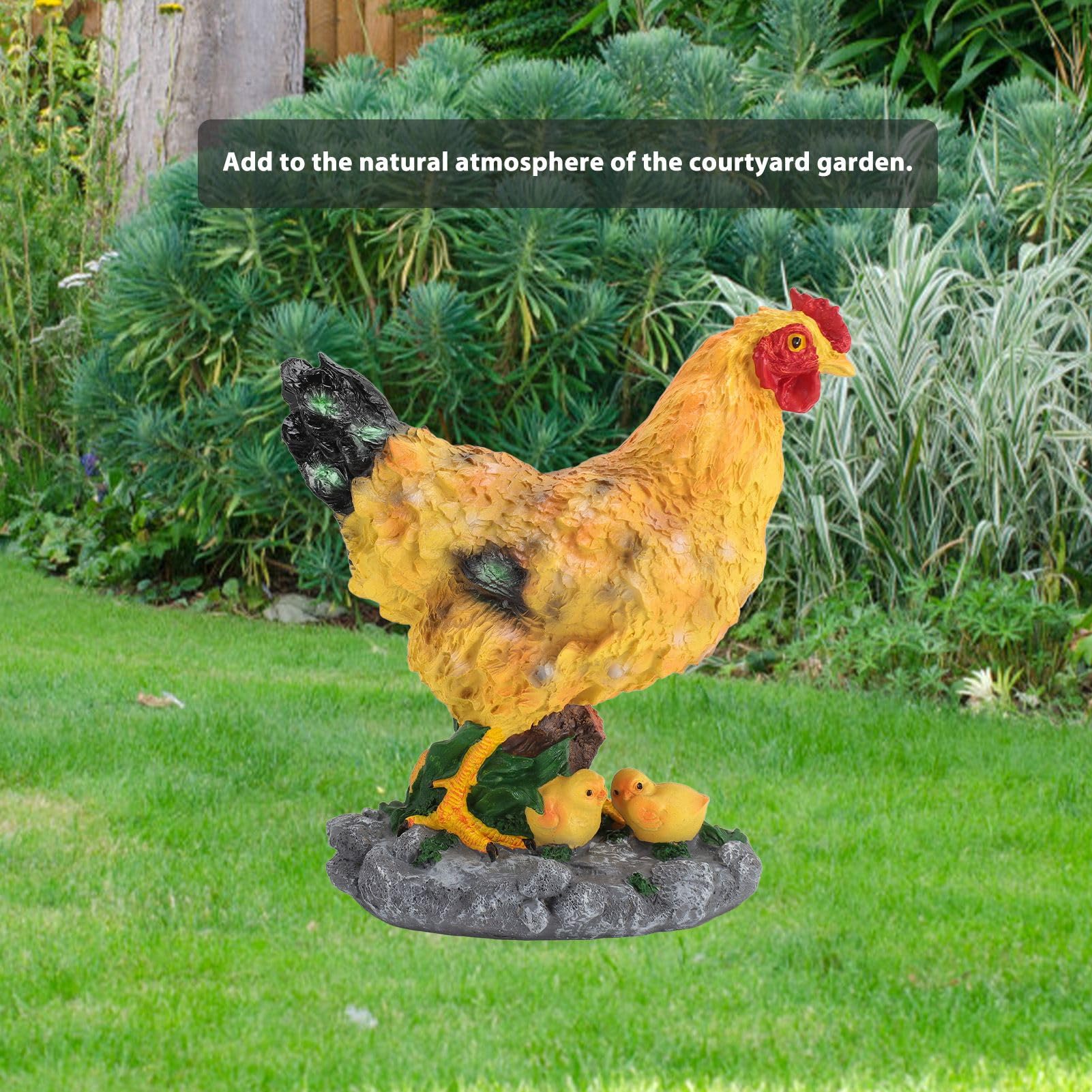 Statua di Gallina da Giardino con Pulcini Piccoli Sculture di Animali in Resina Decorazione Statua per Esterni, Figurine di Gallina Accessori da Giardino per Decorazioni da Scrivania Paesaggistiche Ma
