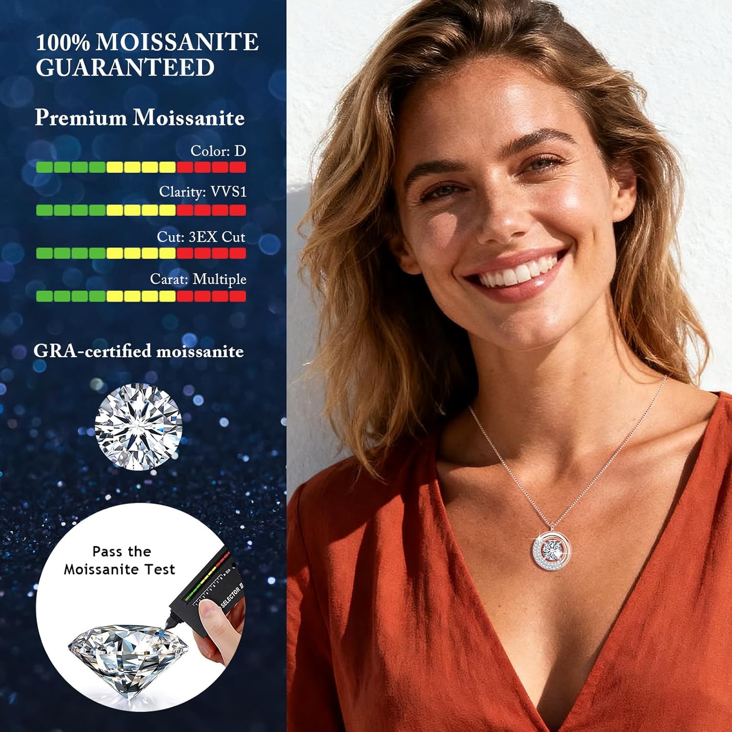 Moissanite Necklaces for Women, 925 Sterling Silver 1-3 Carat D Color Lab-Created Simulated-diamond Pendant for Her Mom Wife, Ideal Anniversary Christmas Birthday Jewelry Gifts, 18+2 Inch Chain - Image 4