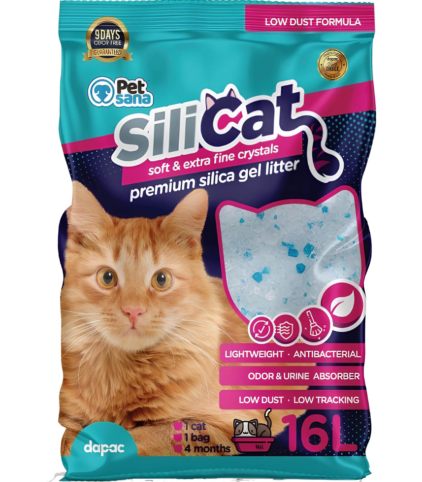 16 litros (7Kg) Arena de Sílice Silicat Grande Alta Capacidad de Absorción Cristales Blancos y Azules Control de los Malos Olores Gel Silica - Arena de Perlas Cristal