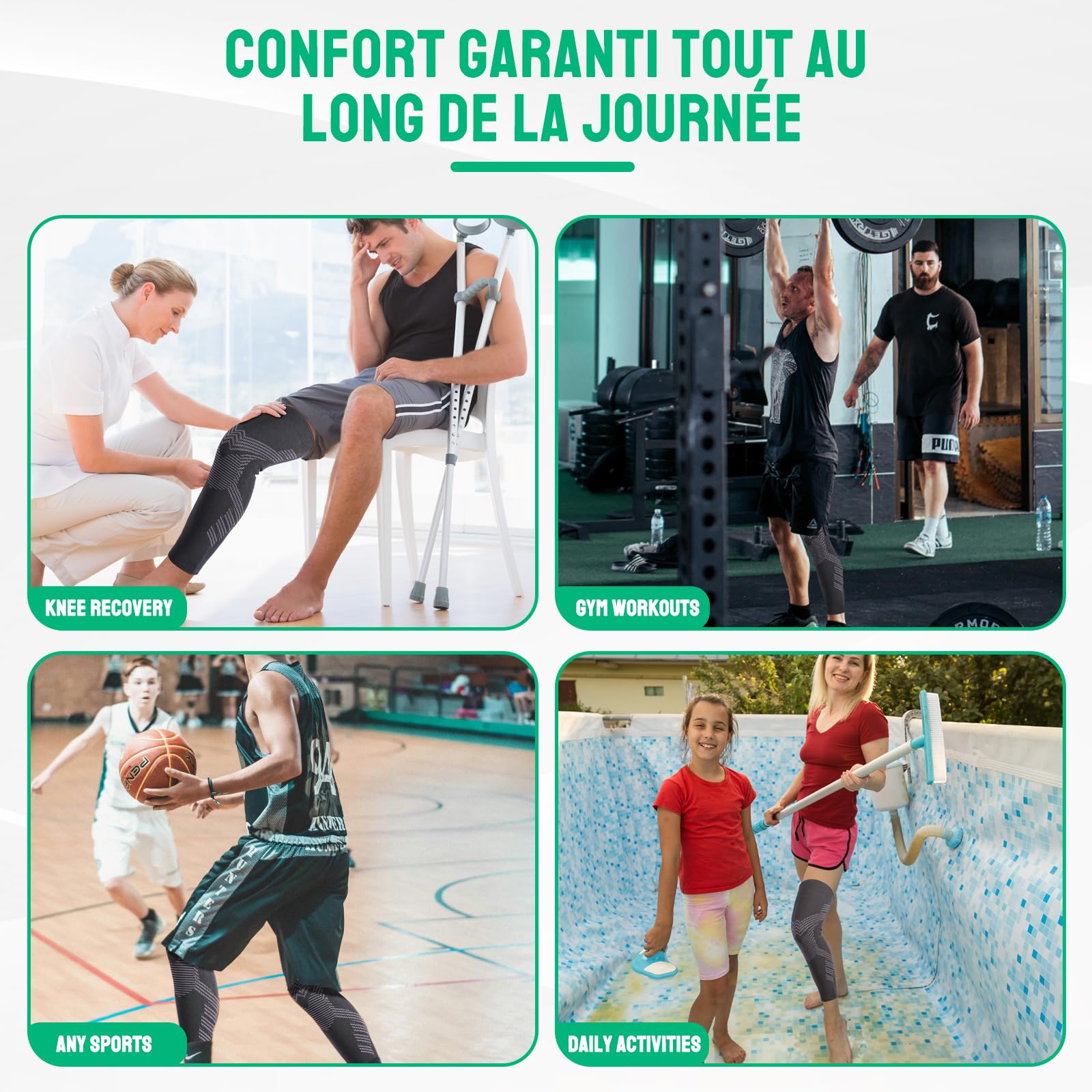 FOGOIN Maintien Compression Genouillère sport,Manchons de genou et jambe V2,Genouillere Arthrose Genou Genouillères pour Femmes/Hommes,Soutenir les douleurs articulaires,les dommages au ligament