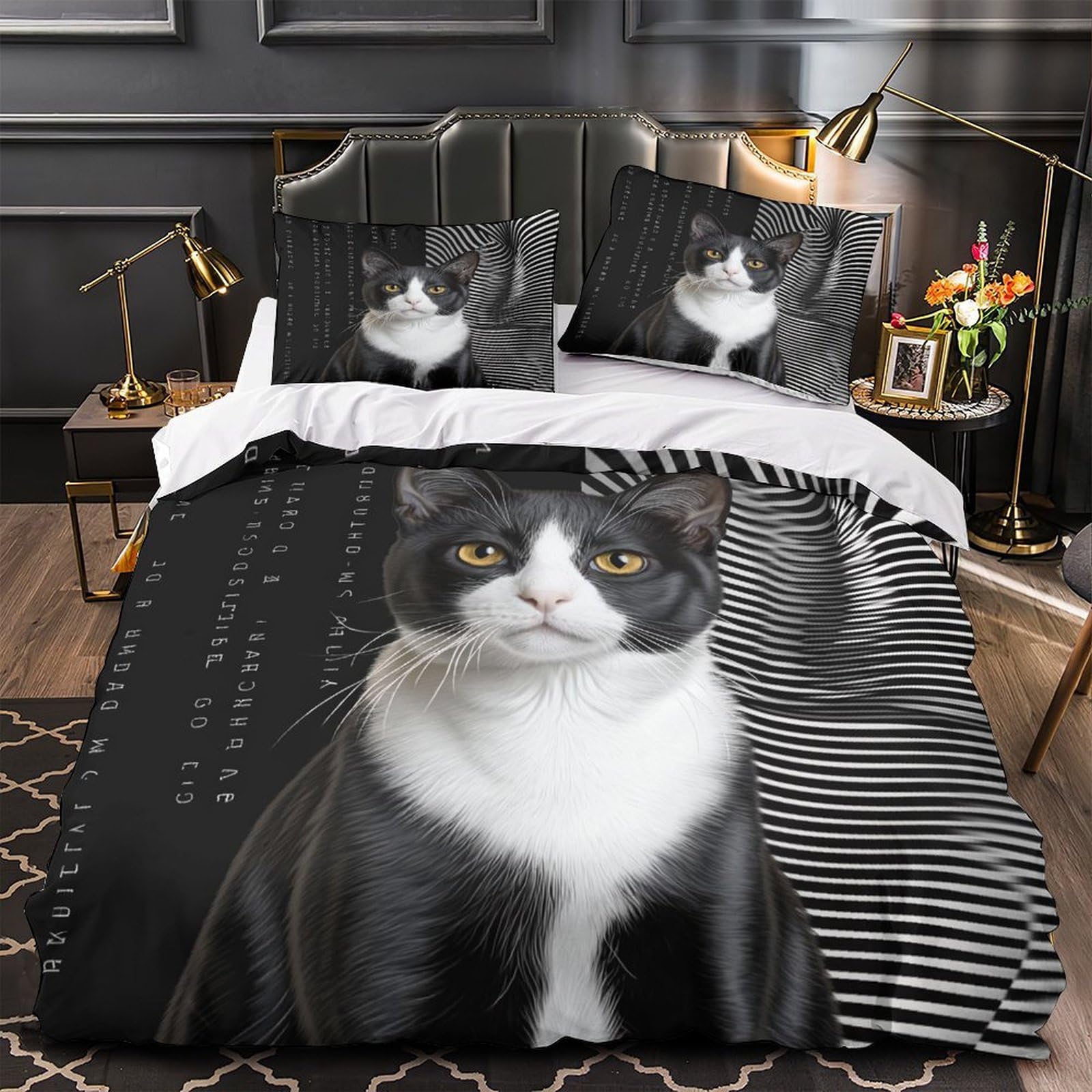 Housse de Couette Chat Fermeture Éclair pour Lit Simple Microfibre Ultra Douce