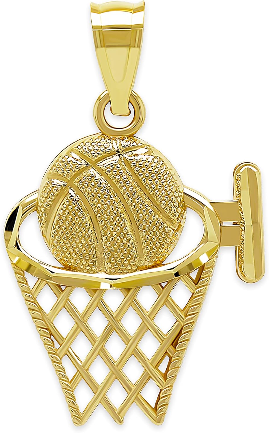 Gold Basketball Hoop Charm Pendant - 10 Karat Gold - Sports Jewelry - Basketball Team Jewelry