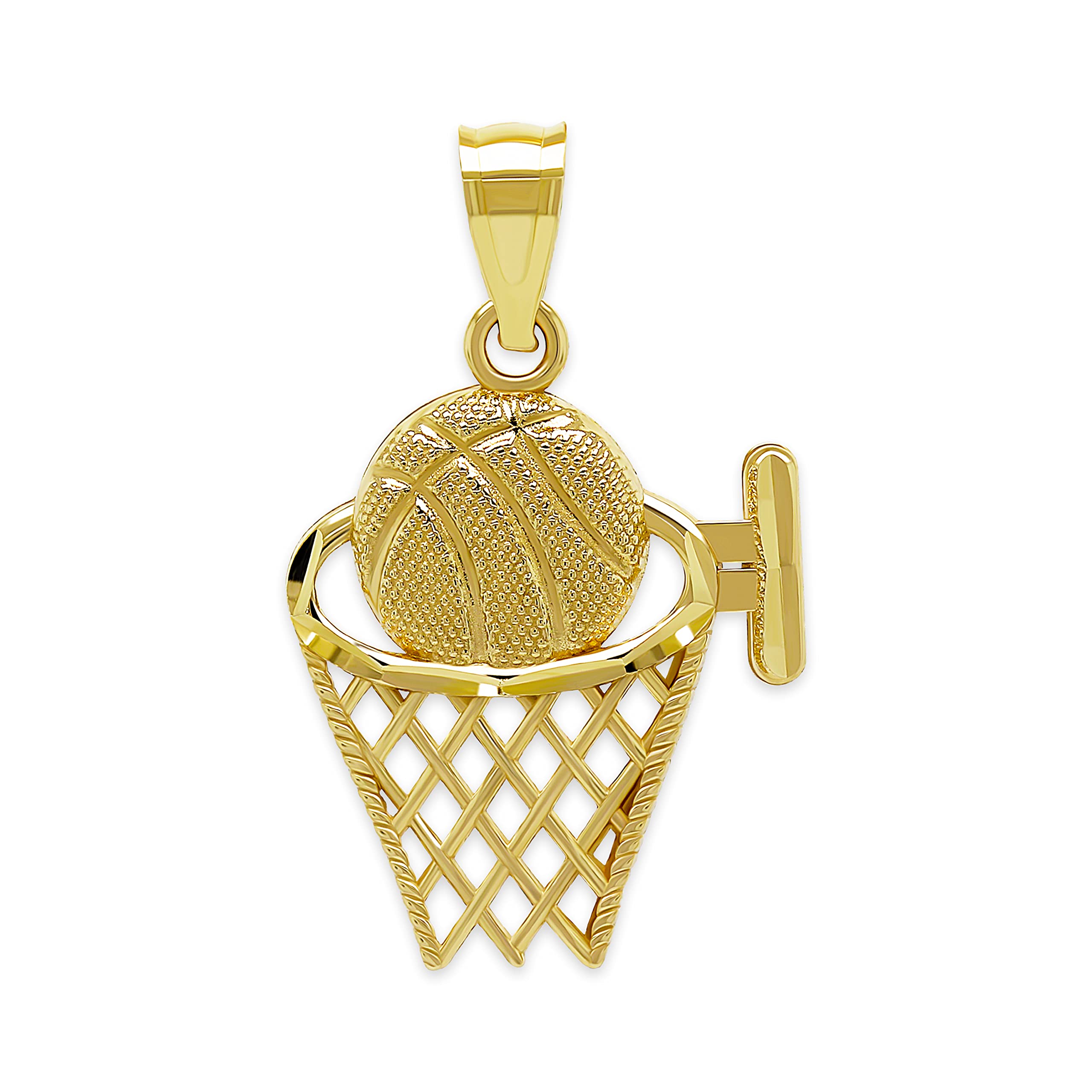 Gold Basketball Hoop Charm Pendant - 10 Karat Gold - Sports Jewelry - Basketball Team Jewelry