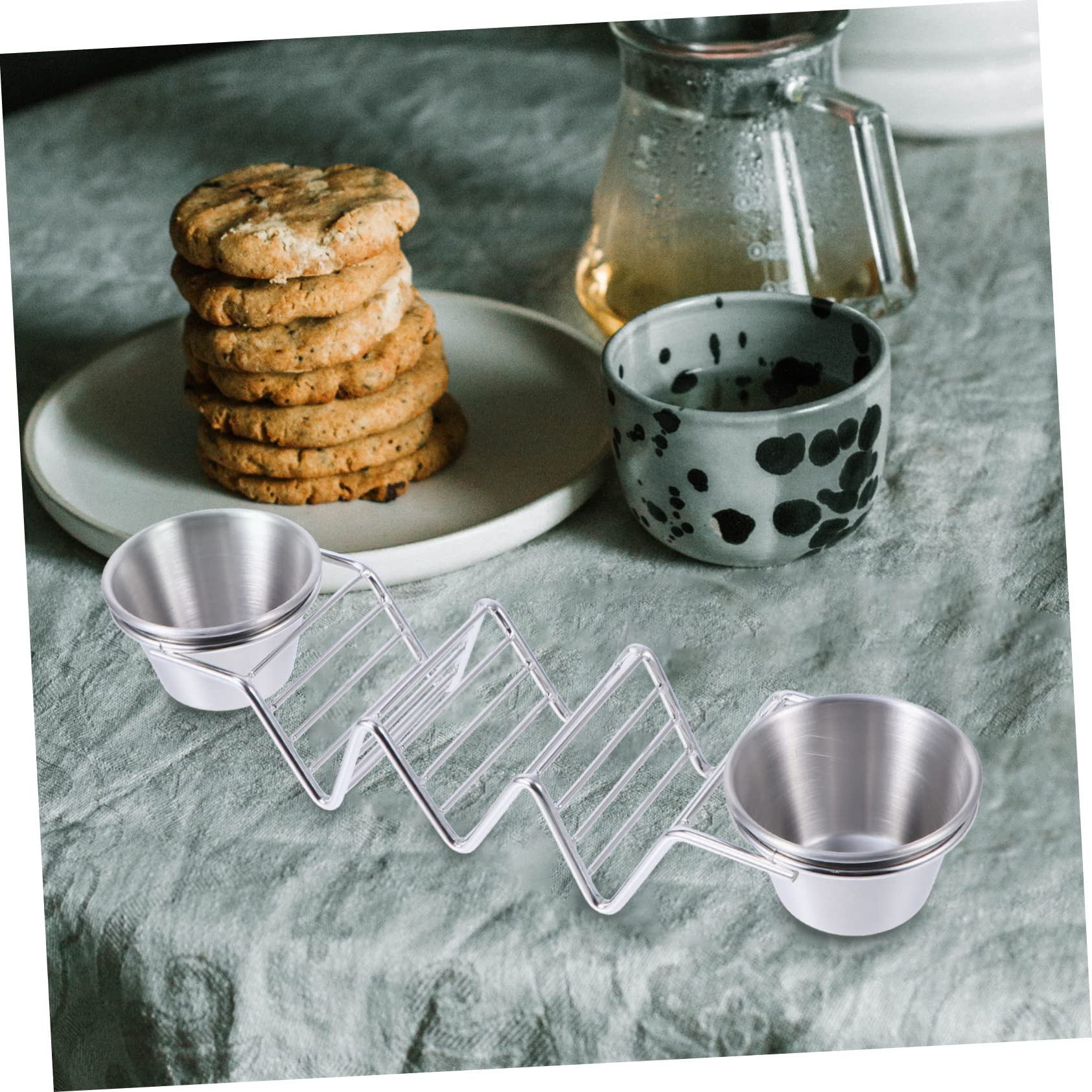 PRETYZOOM Metal Taco Holder Taco Storage Rack Stainless Steel Pizza Stand Compact Design Sauce Cups Versatile Use