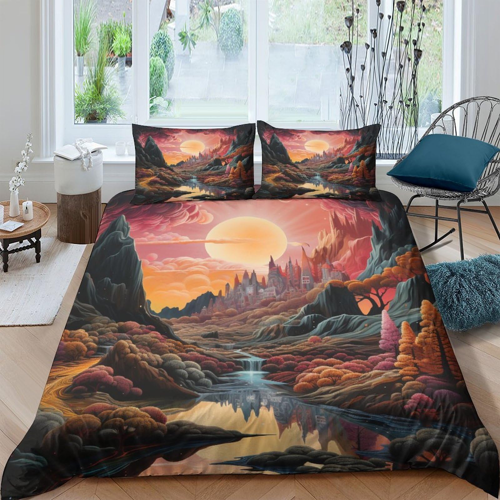 Parure de Lit Couette Paysage Aquarelle 3D Microfibre Enfant 200x200